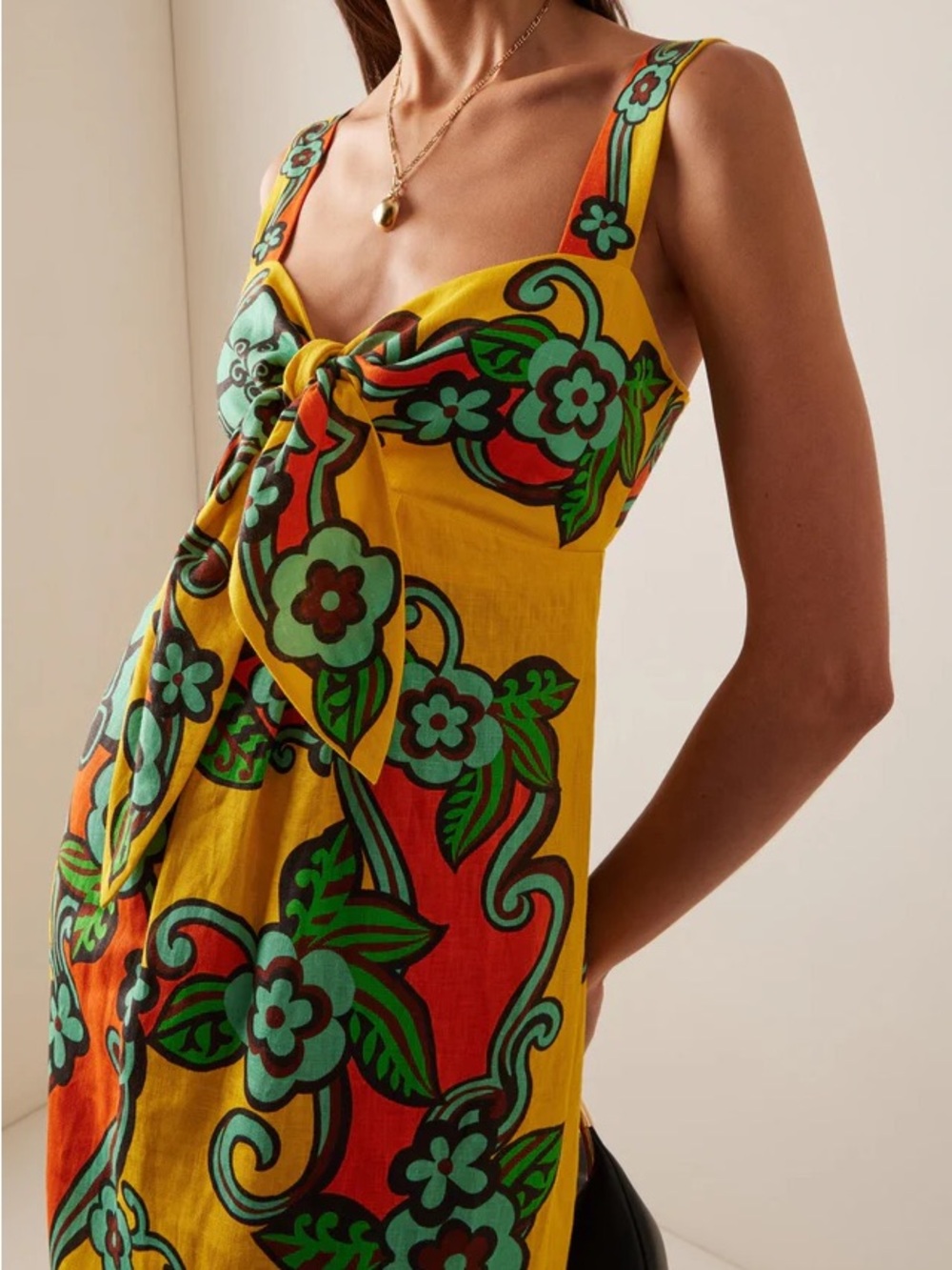 Alemais Yellow Orange Floral Twist-Front Midi Dress - Picture 3 of 7